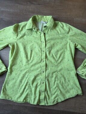 Rockies Green Western Star Print Pearl Button Down Long Sleeve Country Shirt